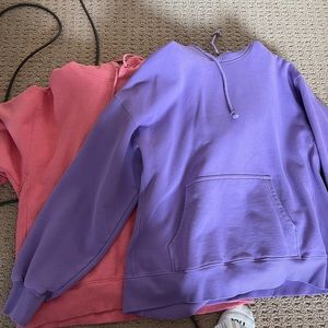 TNA boyfriend fit cozy fleece hoodie in pink and purple (for sale as a package)